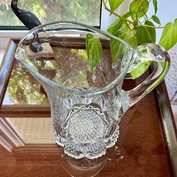 Vintage EAPG Cut Crystal Button Arches Water Pitcher – 9.75” Tall - Picture 10 of 12
